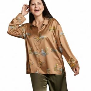 Umgee Plus Cheetah Print Blouse in Bronze